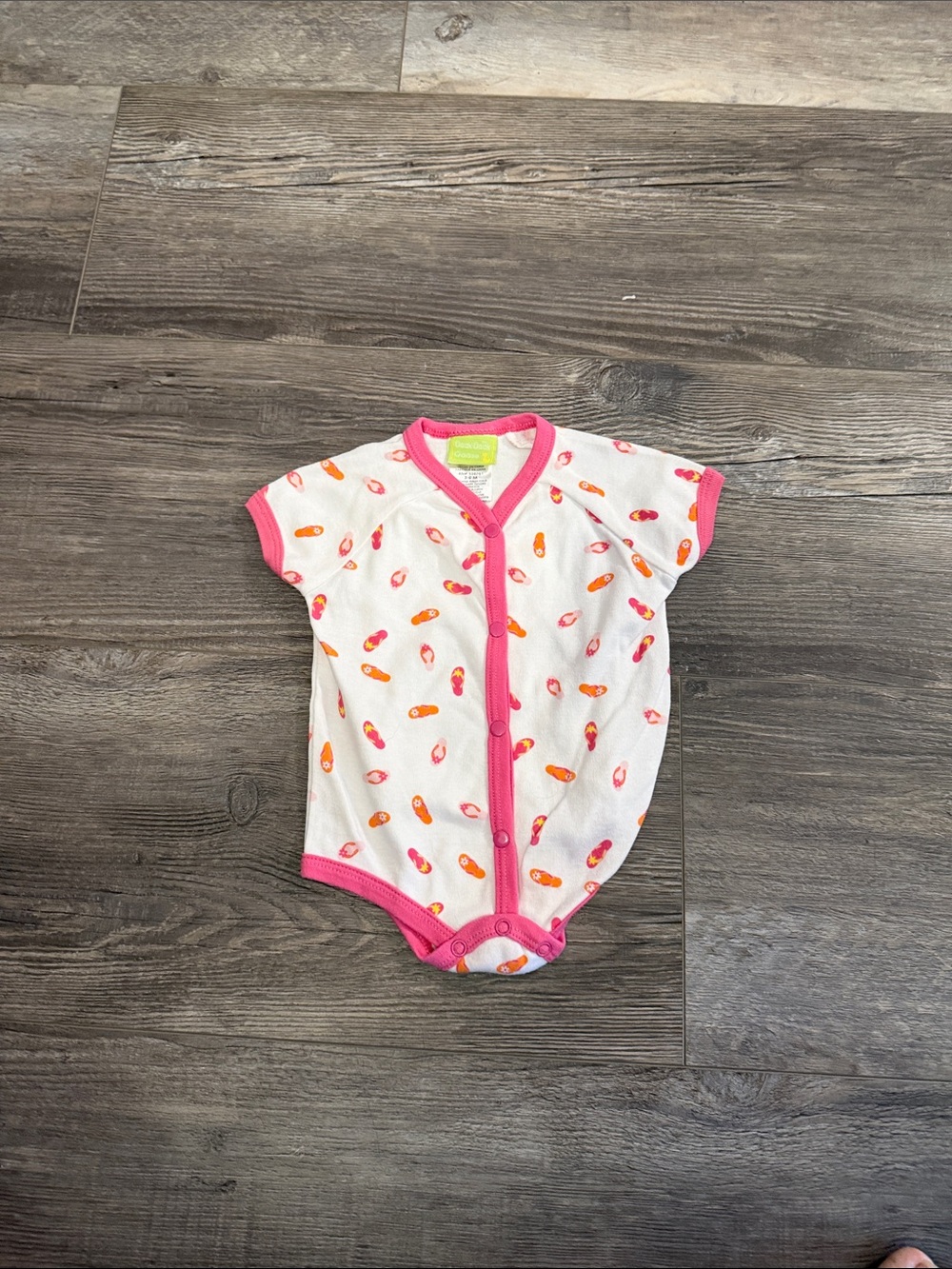 Duck Duck Goose Pink-Trim Flip-Flop Print One-Piece Bodysuit